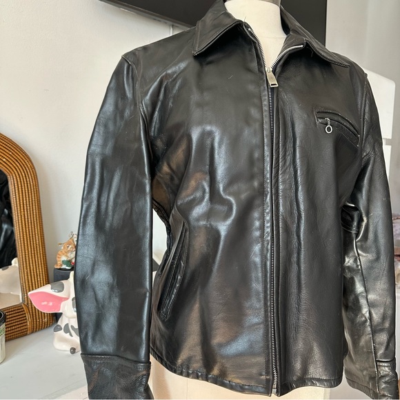Vintage 1940’s Fidelity SPortswear Steerhide Leather black racer biker jacket - Picture 9 of 16